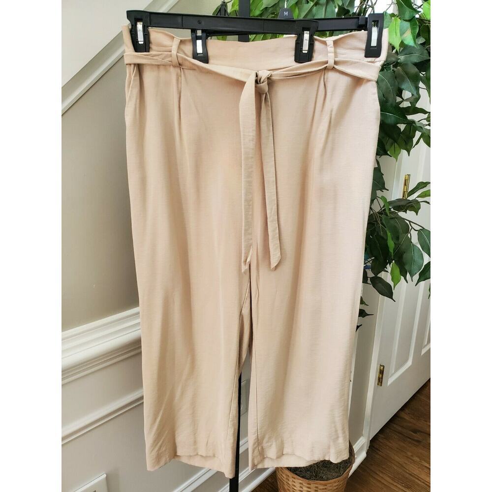 Loft Women's Beige Cotton Mid Rise Straight Leg Adjustable Waist Dress Pant LP